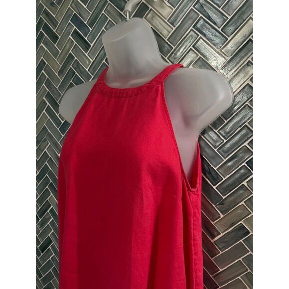 WOMENS ANTIBES BLANC 100% LINEN DARK PINK HALTER HI LO SUNDRESS SIZE SMALL - Picture 3 of 10